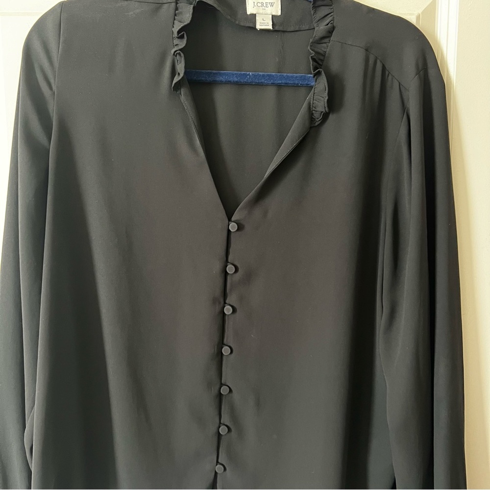 J. Crew Ruffle Neck Button Up Blouse - Picture 4 of 5